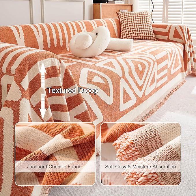 STACYPIK Reversible Caramel Sofa Cover Boho Triangle Couch Covers Non Slip Multi-use Furniture Protector for 2 Cushion Couch Jacquard Sofa Slipcovers Loveseat Couch Cover for Dog Pet-Friendly-71X118IN
