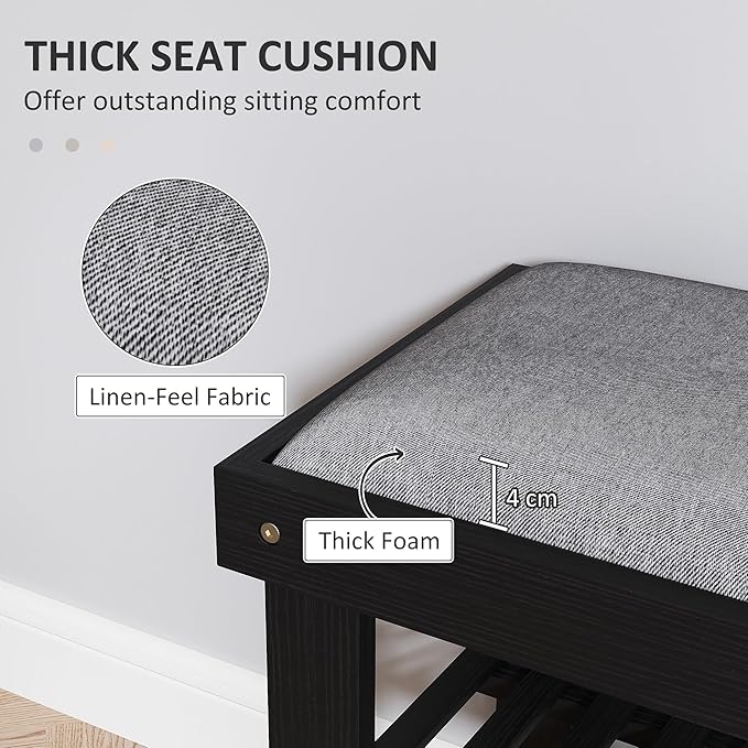 HOMCOM Bamboo Shoe Bench, 3-Tier Entryway Bench with Storage and Cushion, Shoe Organizer for Entryway, Hallway, Holds Up to 331 lbs, 35.4 x 11.4 x 19.3 Inches, Black