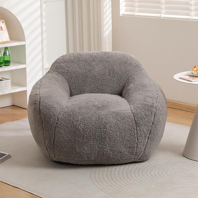 Furniliving Bean Bag Chair, Oversized Bean Bag Couch for Adults Comfy Bean Bag Sofa with Back Support, Giant Bean Bag Chair Stuffed Floor Sofa for Living Room Bedroom Dorm Office, Teddy, Light Grey