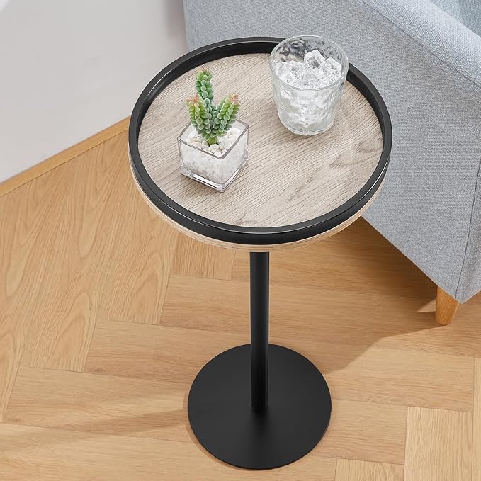 Round Drink Table,Small Pedestal Table,Small Round Side Table for Narrow Spaces,Martini Table for Living Room, Bedroom, Bathroom,Balcony (Oak)