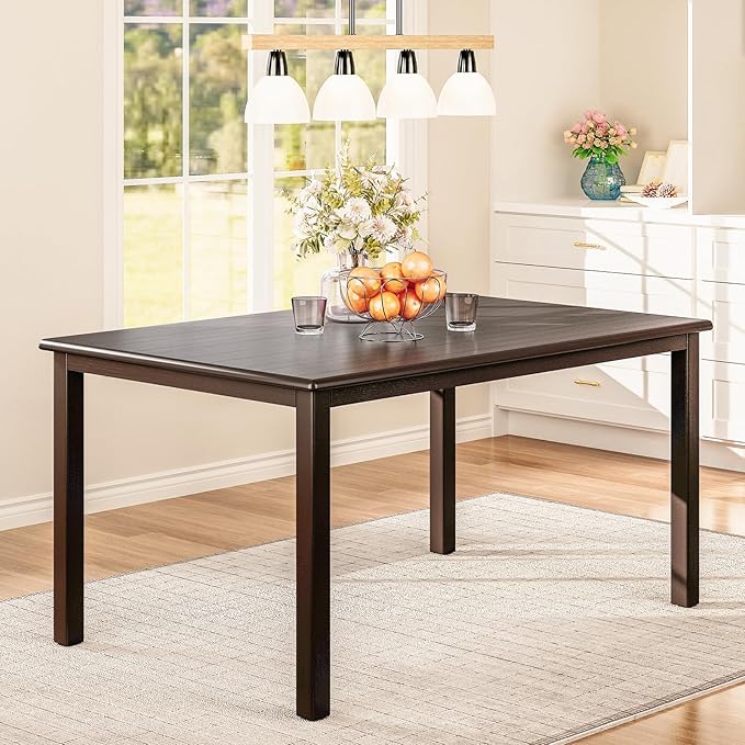 COLAMY 5-Piece Dining Table Set for 4, 60" Rectangular Kitchen Wood Table with 4 Nailhead Dining Room Chairs, Brown/Beige