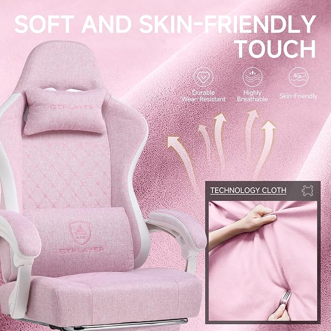 GTPLAYER Office Chair, Gaming Computer Desk Fabric Chair with Footrest, High Back Ergonomic Office Chair with Pocket Spring Lumbar Support and Linkage Armrests Adjustable Height Swivel for Home Task