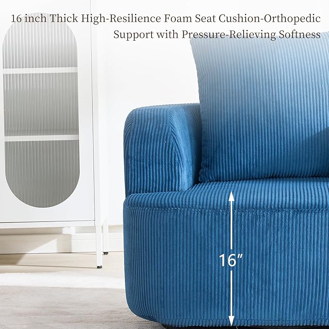 Furnimart 360° Swivel Barrel Accent Chair Set of 2, Round Upholstered Comfy Lounge Chair, Corduroy High-Resilienc Foam Single Sofa, No Assembly Wide Seat for Living Room, Bedroom, Apartment (Blue)