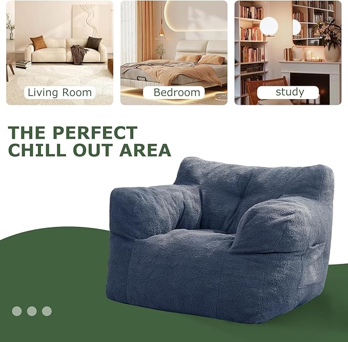 HIGOGOGO Giant Bean Bag Chairs for Adults,Big Comfy Chair Sofa for Bedroom Living Room, Large Lazy Bean Bag Chair with Pocket Armrests for Gaming, Reading