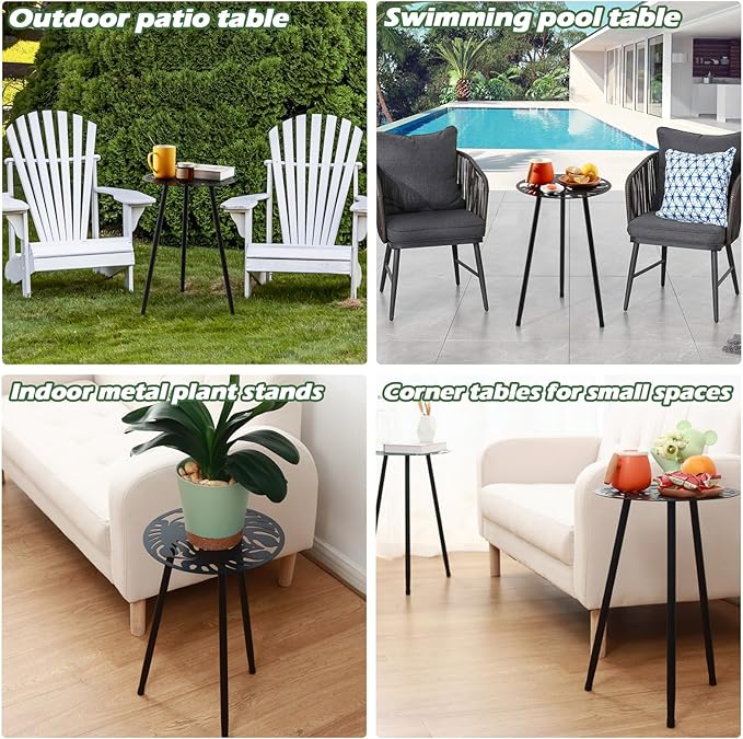 1 Pack Metal Outdoor Side Tables Small Outside End Table for Patio Round Accent Garden Corner Table for Small Spaces, Balcony, Porch Plant Stand Indoor