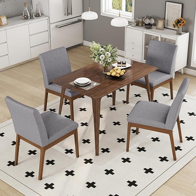 Mid-Century Modern Solid Wood Dining Table with Tapered Lesg for 4 People, 47.2inch, Kitchen or Living Room Furniture, Walnut