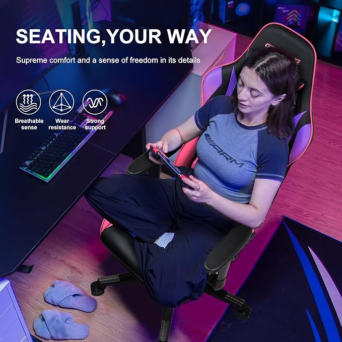 GTRACING Gaming Chair with Footrest, Ergonomic Computer Game Desk Chair, Reclining Gaming Chair Seat Height Adjustment, Swivel Rocker with Headrest and Lumbar (Colorful)
