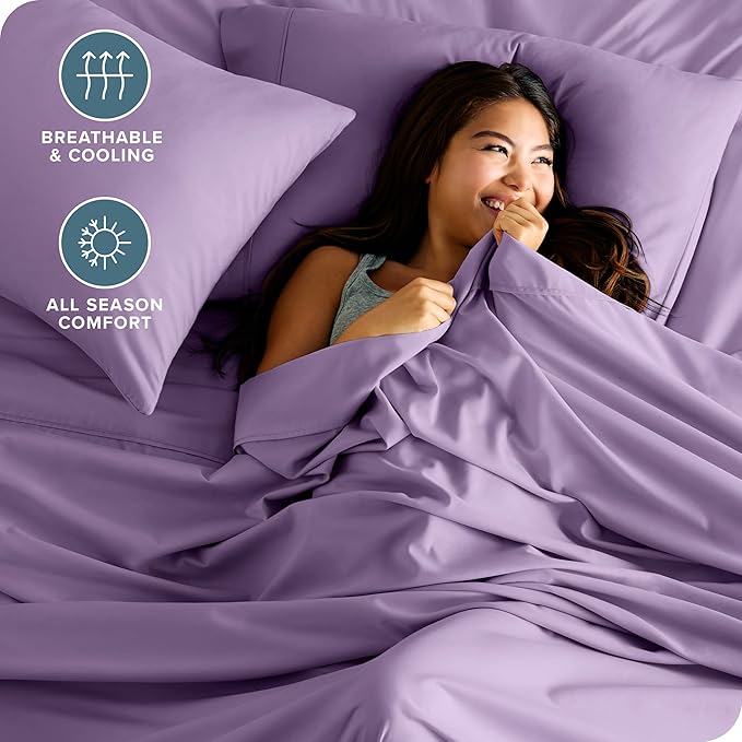 Bare Home Split Head Flex King Sheet Set - 1800 Ultra-Soft Microfiber Bed Sheets - Double Brushed - Deep Pockets - Easy Fit - 4 Piece Set - FlexTop King Bedding Sheets (Split Head Flex King, Lavender)
