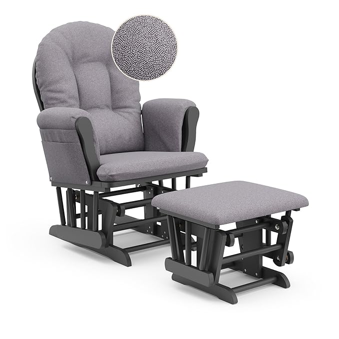 Storkcraft Premium Hoop Glider & Ottoman (Gray/Gray Swirl) — GREENGUARD Gold Certified Nursery Glider, Solid Wood Craftsmanship, Smooth-Gliding Nursery Chair and Ottoman, Award-Winning