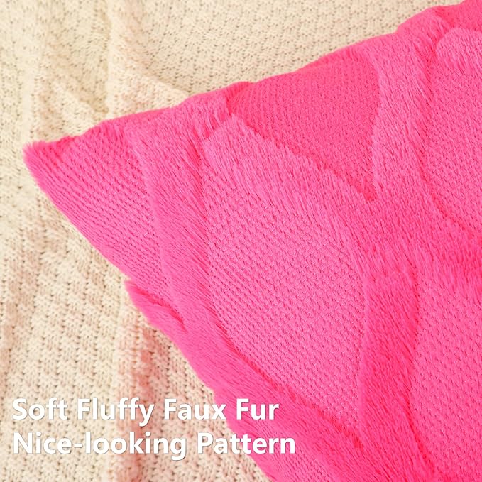 decorUhome Throw Pillow Covers 26x26 Inch Set of 2, Soft Plush Faux Fur Wool Hot Pink Couch Pillow Covers, Decorative Neutral Pillow Cases for Bed Sofa Living Room Home Decor
