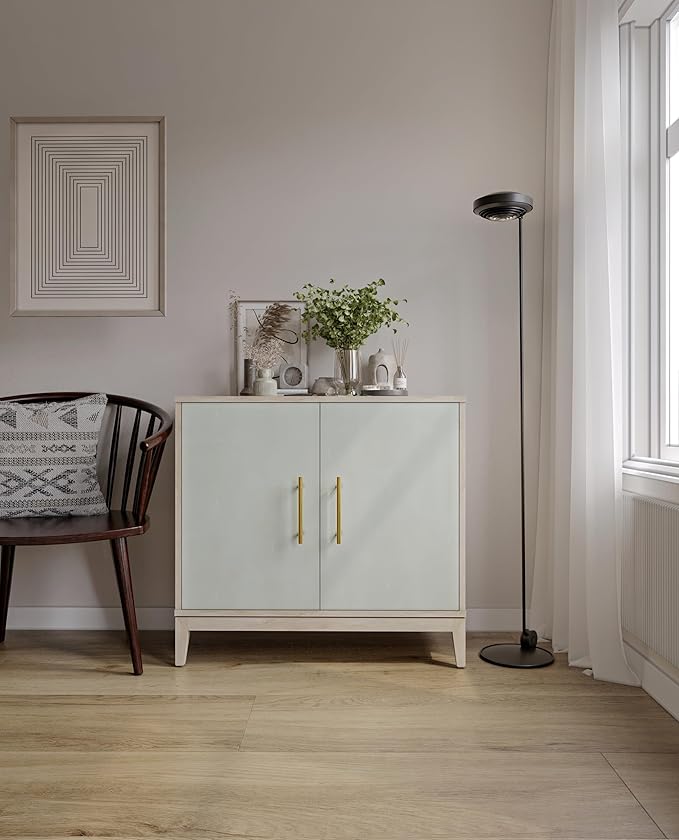 Sango Shagreen 2-Door Cabinet, Natural Finish Storage Cabinet with Faux Shagreen Texture, Brass Handle, Adjustable Shelf, Timeless Luxury Design, Versatile Furniture for Living Room or Dining Room