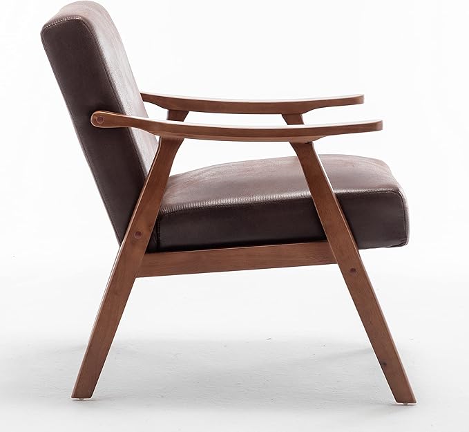 Container Furniture Direct Accent Chair with Microfiber Upholstery and Solid Wood Frame, Classic Mid-Century Modern Living Room Furniture for Extra Seating, Dark Brown
