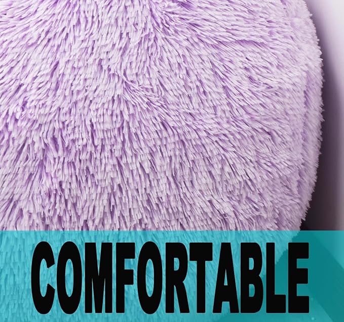 Fluffy Bean Bag Chair, 3FT Round Memory Foam Filled Bean Bag for Teens & Kids, Ultra Soft Faux Fur Fabric Bean Bag Chairs for Playroom, Living Room, Bedroom, Lavender