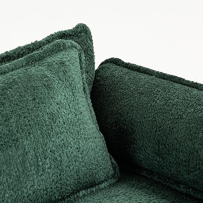 Furniliving Oversized Accent Chairs with Ottoman, Luxury Boucle Single Sofa, Upholstered Deep Seat Chaise Lounge with Pillows for Living Room, Bedroom, Apartment, Green