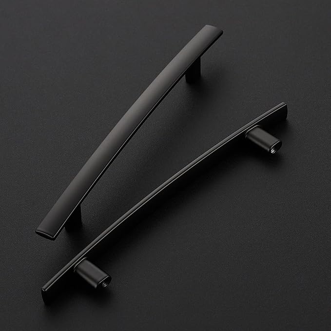 10 Pack Cabinet Handles 5" Hole Center - Curved Cabinet Pulls Black Drawer Pulls for Kitchen Cupboard Solid Hardware for Dresser Drawer Arch Hardware