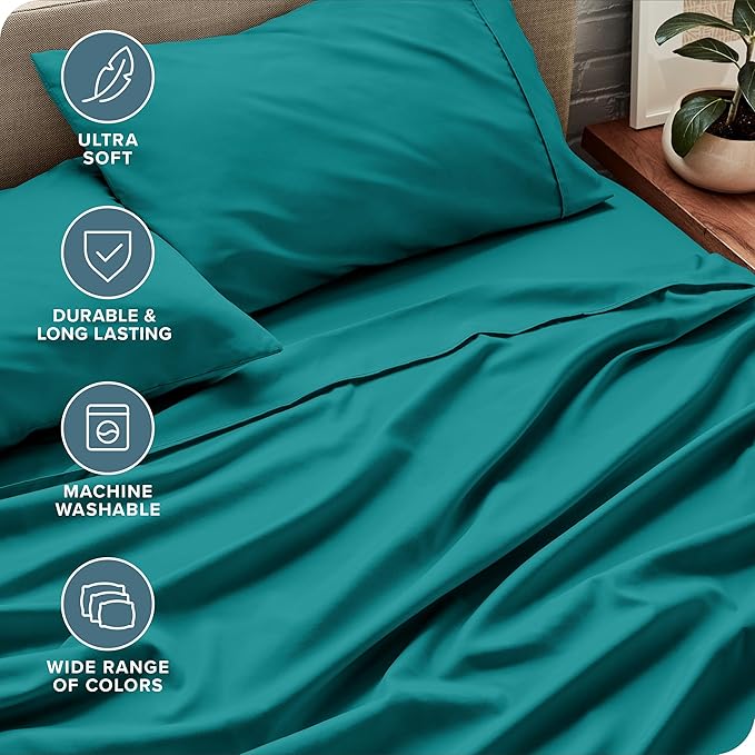 Bare Home King Sheet Set - Luxury 1800 Ultra-Soft Microfiber King Bed Sheets - Double Brushed - Deep Pockets - Easy Fit - 4 Piece Set - Bedding Sheets & Pillowcases (King, Emerald)