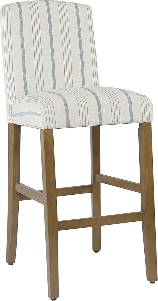 HomePop Parsons Classic Upholstered High Back Curved Top Barstool, 29-inch, Blue Calypso Stripe