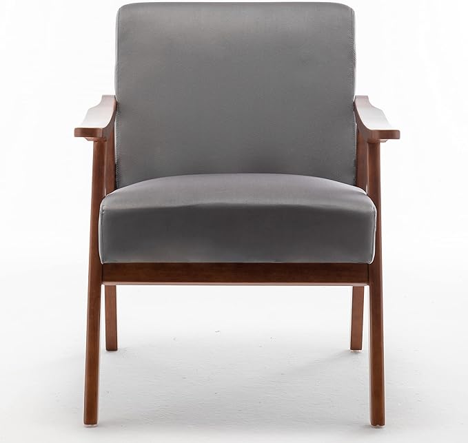 Container Furniture Accent Chair with Microfiber Upholstery and Solid Wood Frame, Classic Mid-Century Modern Living Room Furniture for Extra Seating, Grey
