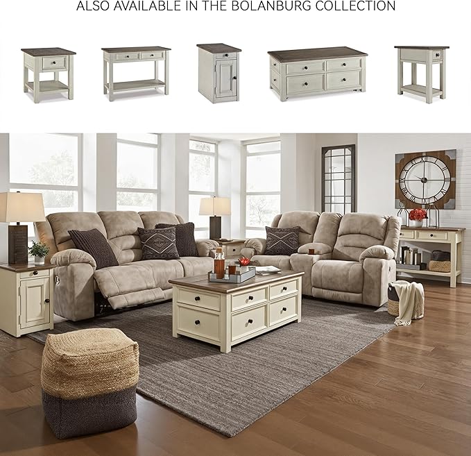 Signature Design by Ashley Bolanburg Farmhouse Rectangular Two Tone Sofa Table, Antique Cream
