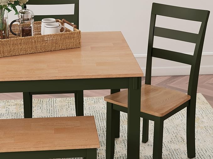 Signature Design by Ashley Gesthaven Modern Dining Table with 4 Chairs and Bench, Set of 6, Green & Light Brown