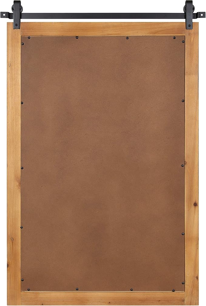 Kate and Laurel Cates Farmhouse Wood Framed Wall Mirror, 24 x 38, Rustic Brown, Barn Door-Inspired Rustic Mirrors for Wall