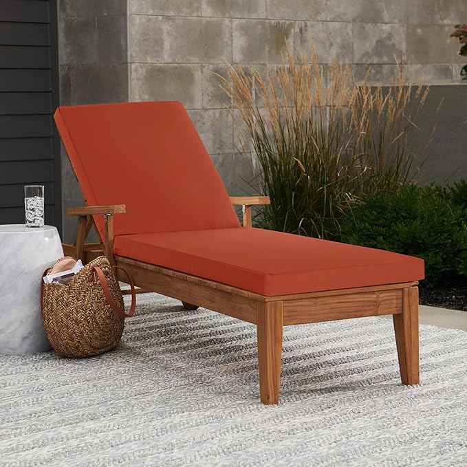 Chaise Lounge Cushions Outdoor - Waterproof and Fade Resistant Sun Lounger Replacement Cushions - Patio Lounger Pads with Removable Cover for Pool, Deck, Lawn, 72 x 21 x 3 Inch, Rust