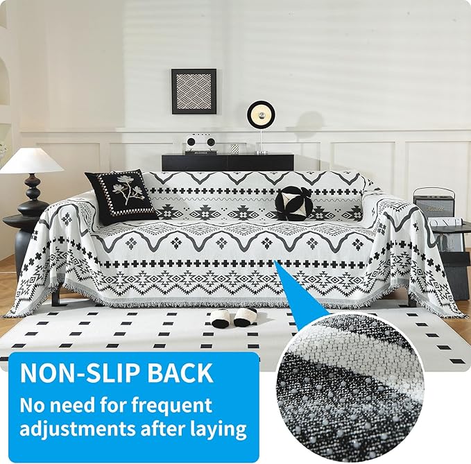 LUFEIJIASHI Boho Couch Covers for Sofa Non Slip Sofa Covers Washable Couch Covers for 3 Cushion Couch Sofa Pet Friendly Sectional Couch Cover Blanket Furniture Protector for Dogs (Black, 71"x150")