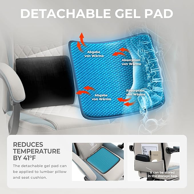 Dowinx Gaming Chair Breathable Fabric Game Chair with Gel Pad and Storage Bag, Comfortable Gamer Chair with Pocket Spring Cushion,Ergonomic Computer Chair with Footrest,Grey