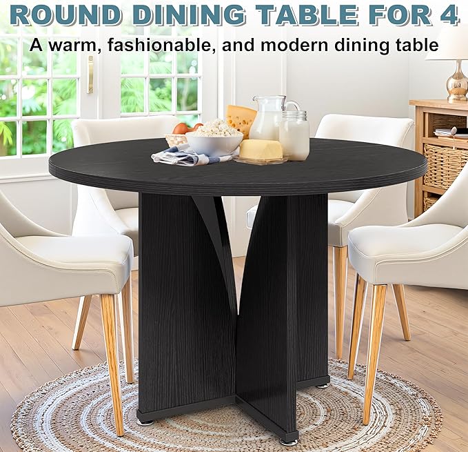 Round Dining Table for 4, 39" Small Dinner Table with Cross Base Round Black Kitchen Tables for Dining Room, Kitchen, Living Room