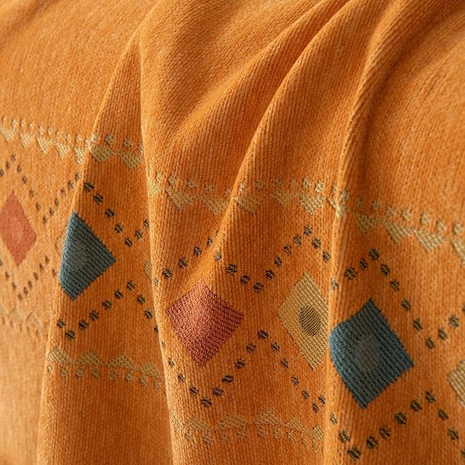 STACYPIK Soft Orange Sofa Cover, Boho Chenille Couch Cover for 2 Cushion Couch, Anti-Slip Jacquard Furniture Protector, Loveseat Cover for Sectional, Multi-use Sofa Slipcover Pet-Friendly-71X118IN