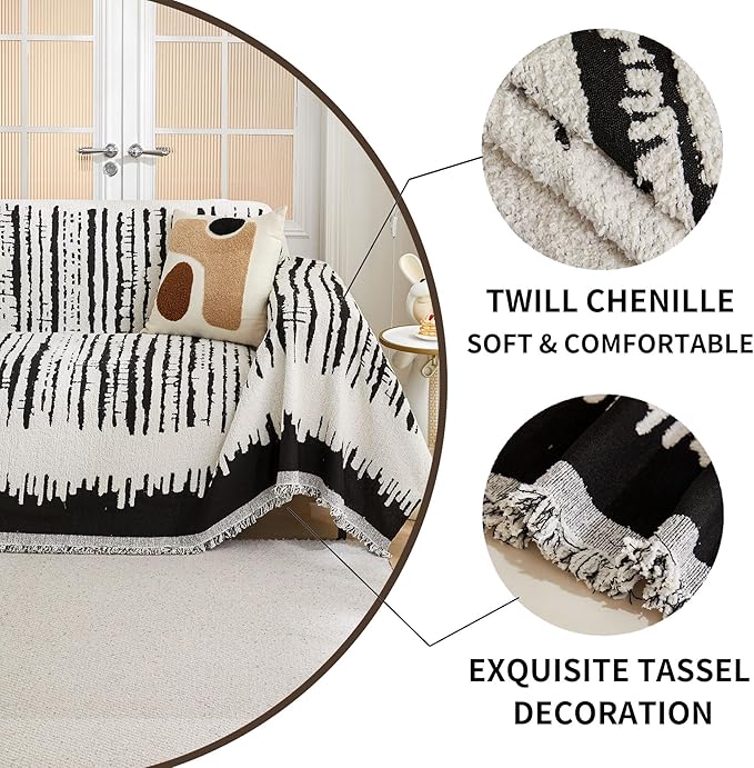 HAOMAIJIA Boho Sofa Covers Couch Covers for 2 Cushion Couch Sofa Pet Friendly Soft Thick Non Slip Couch Cover for Dogs Washable Sectional Couch Covers L Shape Furniture Protecto (XF-Black, 71"x102")