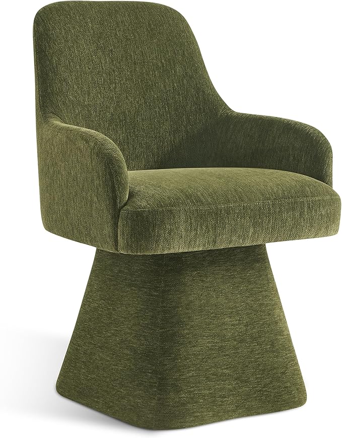 Swivel Dining Chairs Set of 2, Mid Century Modern Chairs Fabric Upholstered Armchair with Armrest & Ergonomic Backrest for Dining Room, Kitchen, Bedroom, Living Room, Green, 2 Boxs