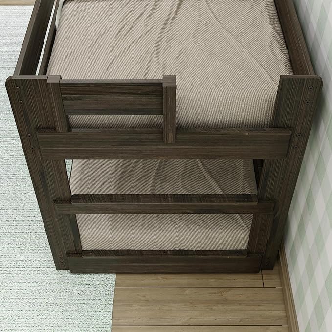 Max & Lily Modern Farmhouse Low Bunk Bed, Twin-Over-Twin Bed Frame For Kids, Barnwood Brown