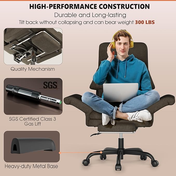 ELABEST C39 Cross Legged Office Chair with Footrest & Convertible Armrests - Pet-Friendly XL Home Desk Chair, Ergonomic Recliner with Lumbar Pillow, Criss Cross Design, Big and Tall Executive Chair