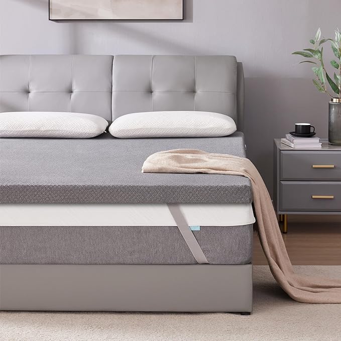 SINWEEK 3 Inch Gel Memory Foam Mattress Topper Twin Size, Pad for Back Pain, Bed Topper with Removable Soft Cover, CertiPUR-US Certified…,Grey