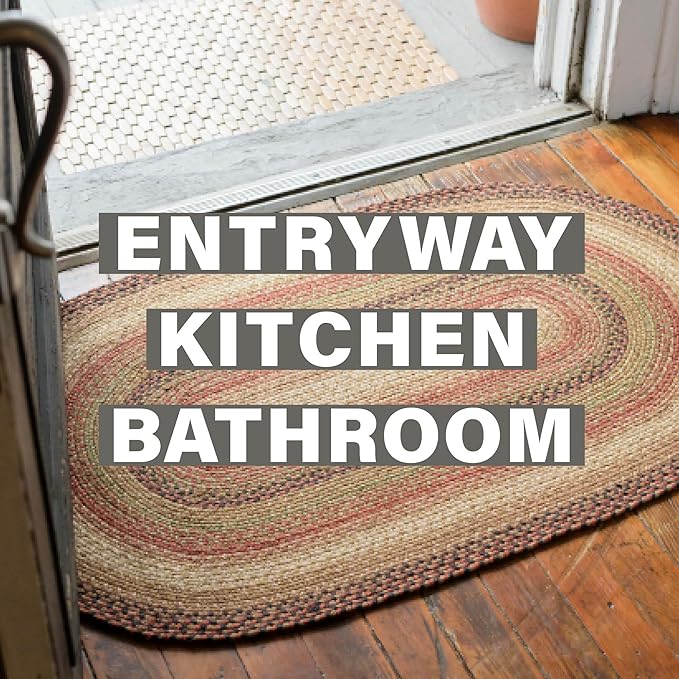 Homespice Gingerbread Premium Jute Braided Rug, 2x6' Rectangular Hall Runner Brown, Red, Reversible, Natural Jute Yarn Rustic, Country, Primitive, Farmhouse Style - 30 Day Risk Free Purchase