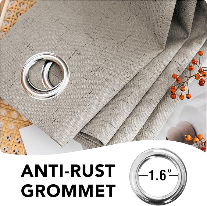 H.VERSAILTEX Primitive Linen Curtains 100% Blackout Curtain Drapes Burlap Fabric Curtains with White Thermal Insulated Liner, Grommet Top Drapes Living Room/Bedroom (2 Panels, 42 x 63 Inch, Stone)
