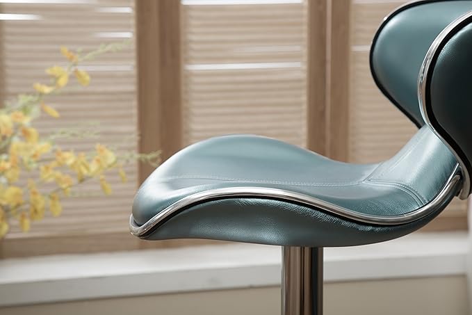 Roundhill Furniture Masaccio Cushioned Leatherette Upholstery Airlift Adjustable Swivel Barstool with Chrome Base, Set of 2, Blue