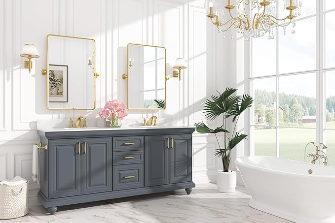 Keonjinn 24 x 36 Inch Pivot Mirror Bathroom, Gold Tilt Mirror Bathroom for Wall, Brushed Gold Beveled Pivot Rectangle Mirrors for Over Sink, Modern Metal Framed Vanity Mirrors, Horizontal/Vertical