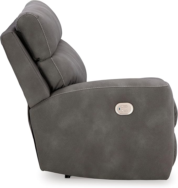 Signature Design by Ashley Next-Gen DuraPella Contemporary Faux Leather Modular Wall Hugger 3-Piece Power Reclining Sectional Loveseat with Console, Adjustable Headrest and USB Ports, Gray
