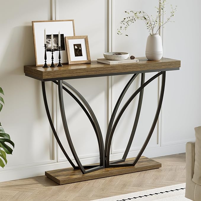 LITTLE TREE Sofa Table, 41.3 Inch Industrial Behind Couch Furniture, Narrow Long Console Table for Entryway, Living Room, Foyer, Hallway, Office, Rustic Brown