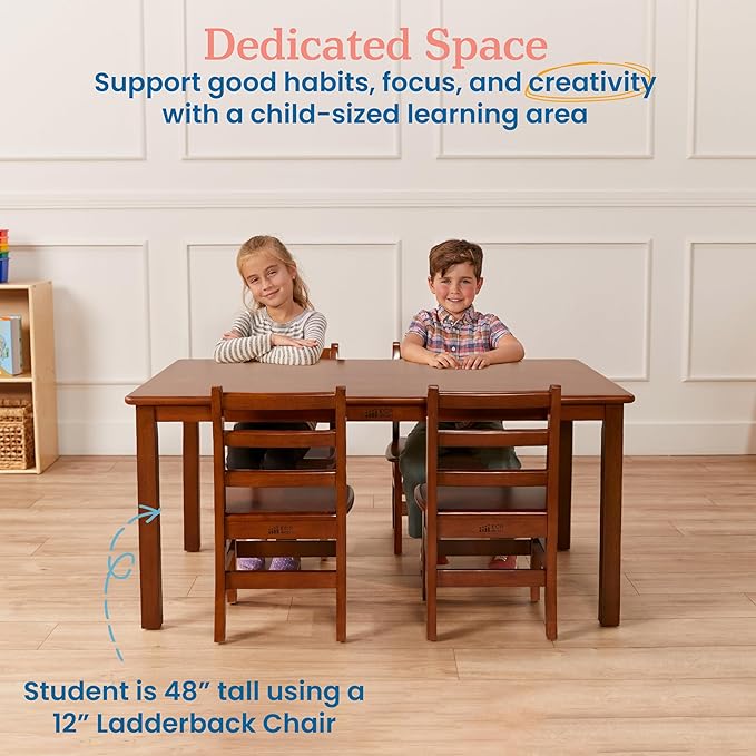 ECR4Kids 30in x 48in Rectangular Hardwood Table with 22in Legs, Kids Furniture, Dark Walnut