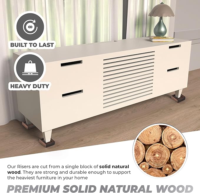 FASONLA Bed Risers, Furniture Risers (Set of 8) Lifts Height 1", 2", 3" or 4", Solid Natural Wood Risers, Non-Slip Recessed Hole to Heavy Bed/Furniture (Walnut Color)