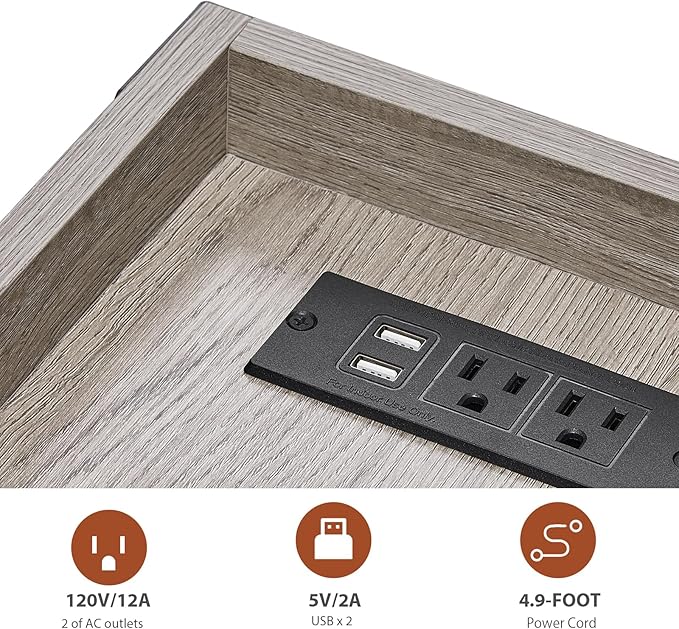 Narrow Side Table, Farmhouse End Table with Charging Station for Small Spaces, with 2 USB and 2 Power Outlets, 21.7" L x 10" W x 21.7" H