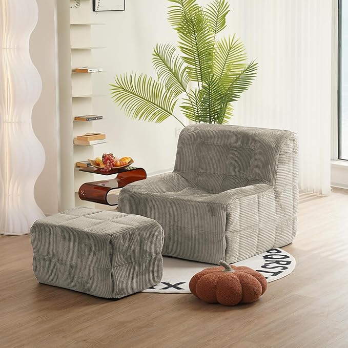 N&V CUBICUS Sofa, Single Seated Foam Sofa, Armless Floor Sofa, ALL NEW HYBRID FOAM Design, with Matching Ottoman (Harbour Gray)