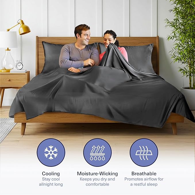 Kickoff Viscose Bamboo Sheets Twin XL Size 3-pc 100% Organic Bamboo Viscose Bed Cooling Sheets Twin XL Size Set Cool Bedding for hot Sleepers Sheet, Flat, Fitted, Pillowcase (Pewter, TXL)
