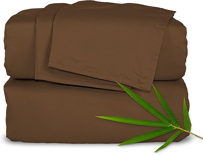 Full Sheets by Pure Bamboo, Genuine 100% Organic Viscose Derived from Bamboo Bed Sheet Set, Luxuriously Soft & Cooling, Double Stitching, Lifetime Quality Promise (Full, Coconut Husk)