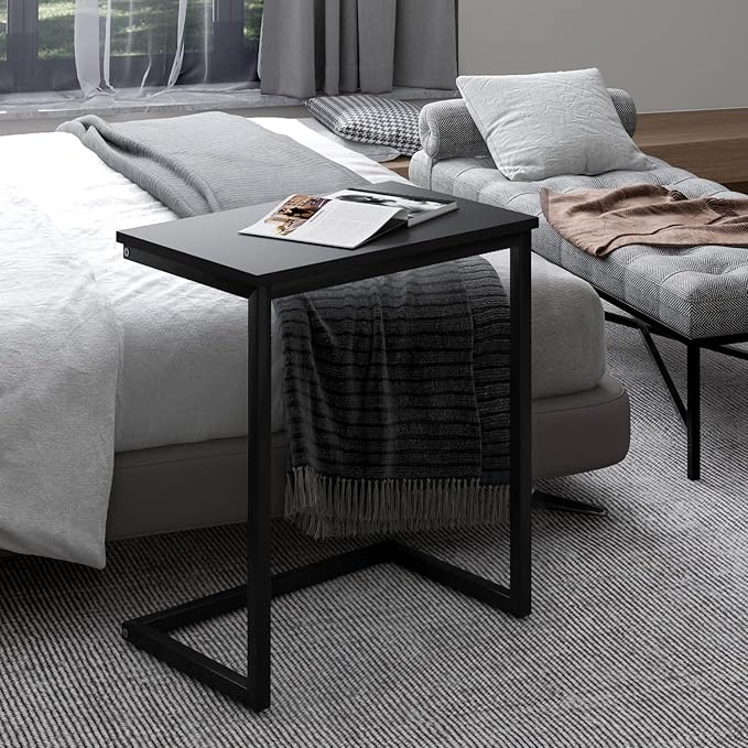 Sofa C Side End Table Wood Accent Couch Table Coffee Tray Snack Side Table Notebook Laptop Holder Over Bed Stand Reading Desk Black Color 22x14x27 Inch Space Saving for Living Room Bedroom