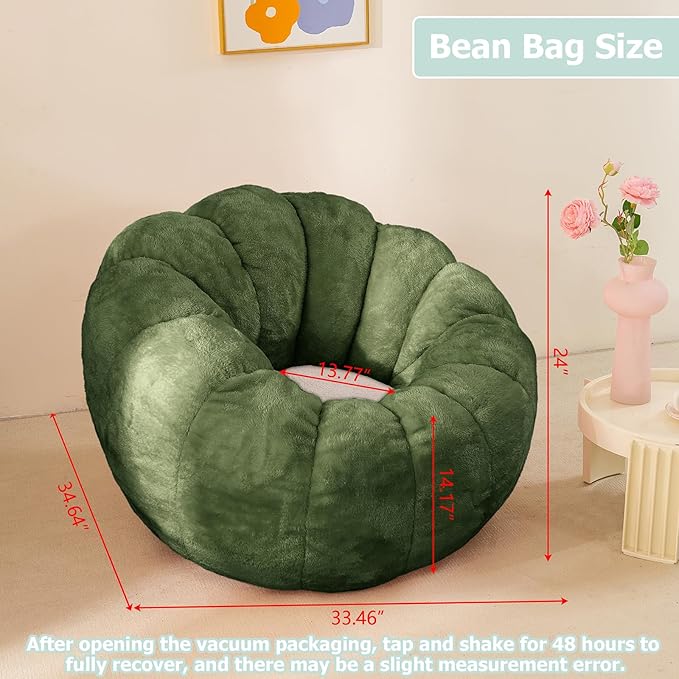 Pumpkin Bean Bag Sofa Chair, Bean Bag Chair with Filler for Teens, Kids, Toddler, Comfy and Lazy Sofa for Dorm, Apartment, Living Room and Bedroom, Dark Green