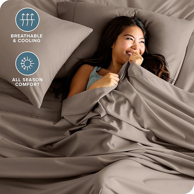 Bare Home Split Head Flex King Sheet Set - 1800 Ultra-Soft Microfiber Bed Sheets - Double Brushed - Deep Pockets - Easy Fit - 4 Piece Set - FlexTop King Bedding Sheets (Split Head Flex King, Taupe)